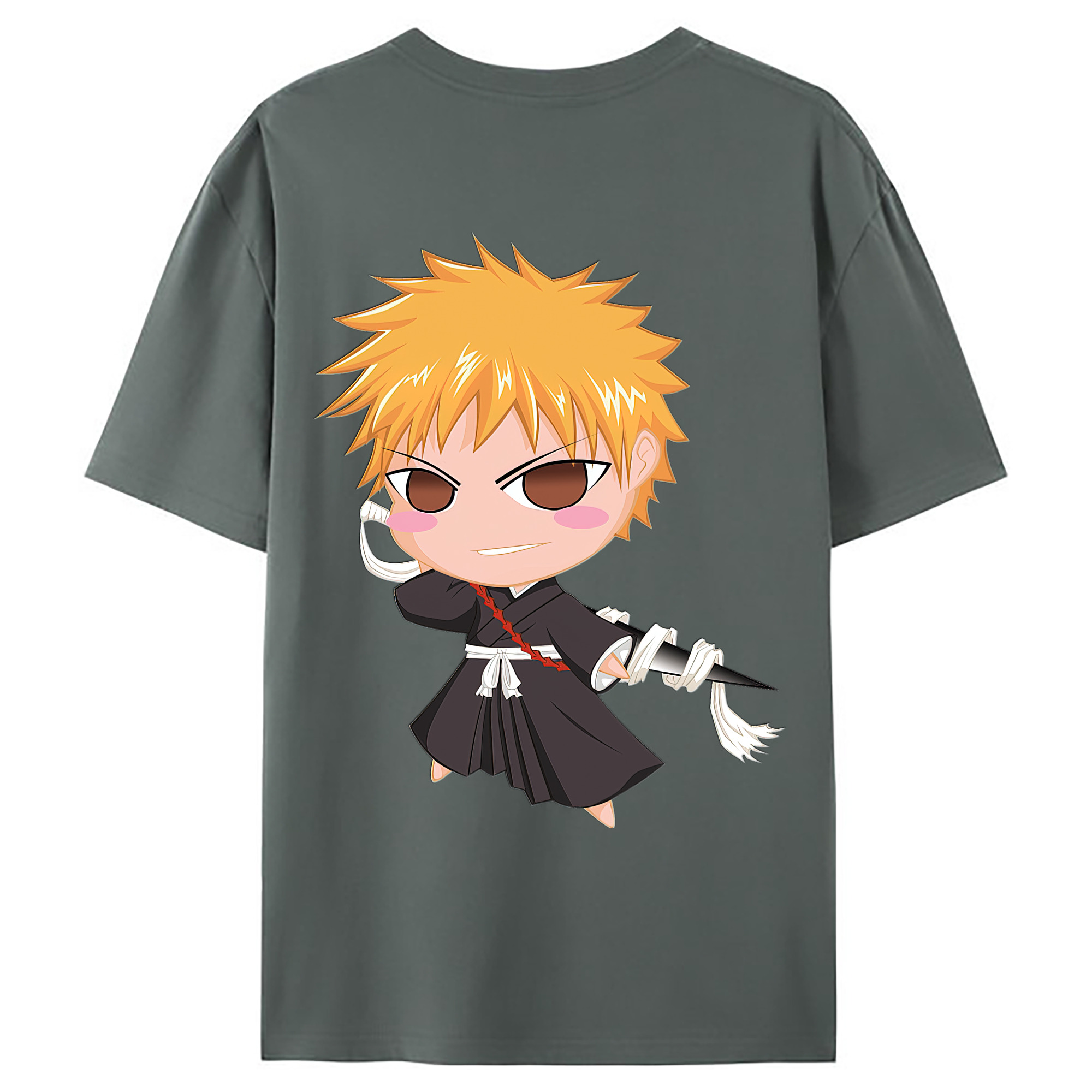 （画像用） ブリーチ 黒崎一護（くろさき いちご）BLEACH Kurosaki Ichigo 綿100％ メンズ半袖Tシャツ（バックプリント） 通気性